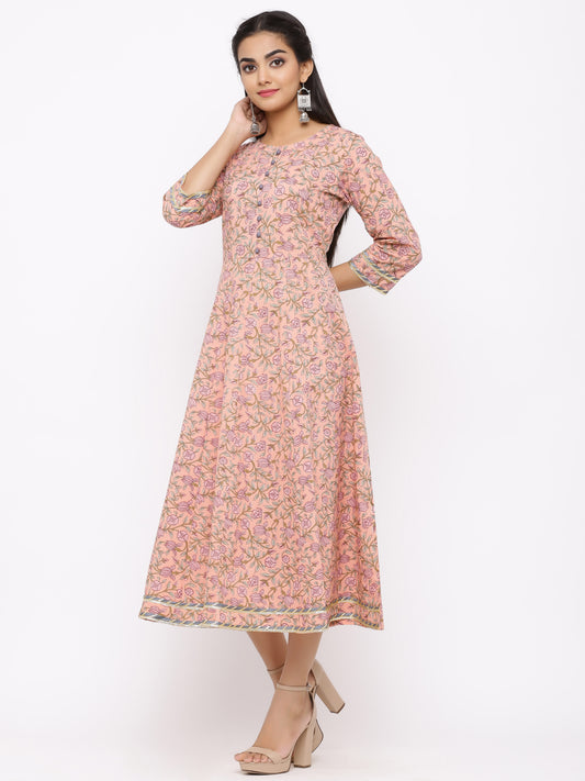 Subtle Pink Iris Cotton Dress - AbirabyBeena