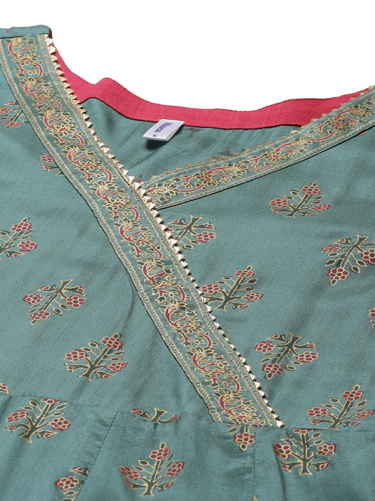Green Printed & Embroided Rayon Anarkali - AbirabyBeena