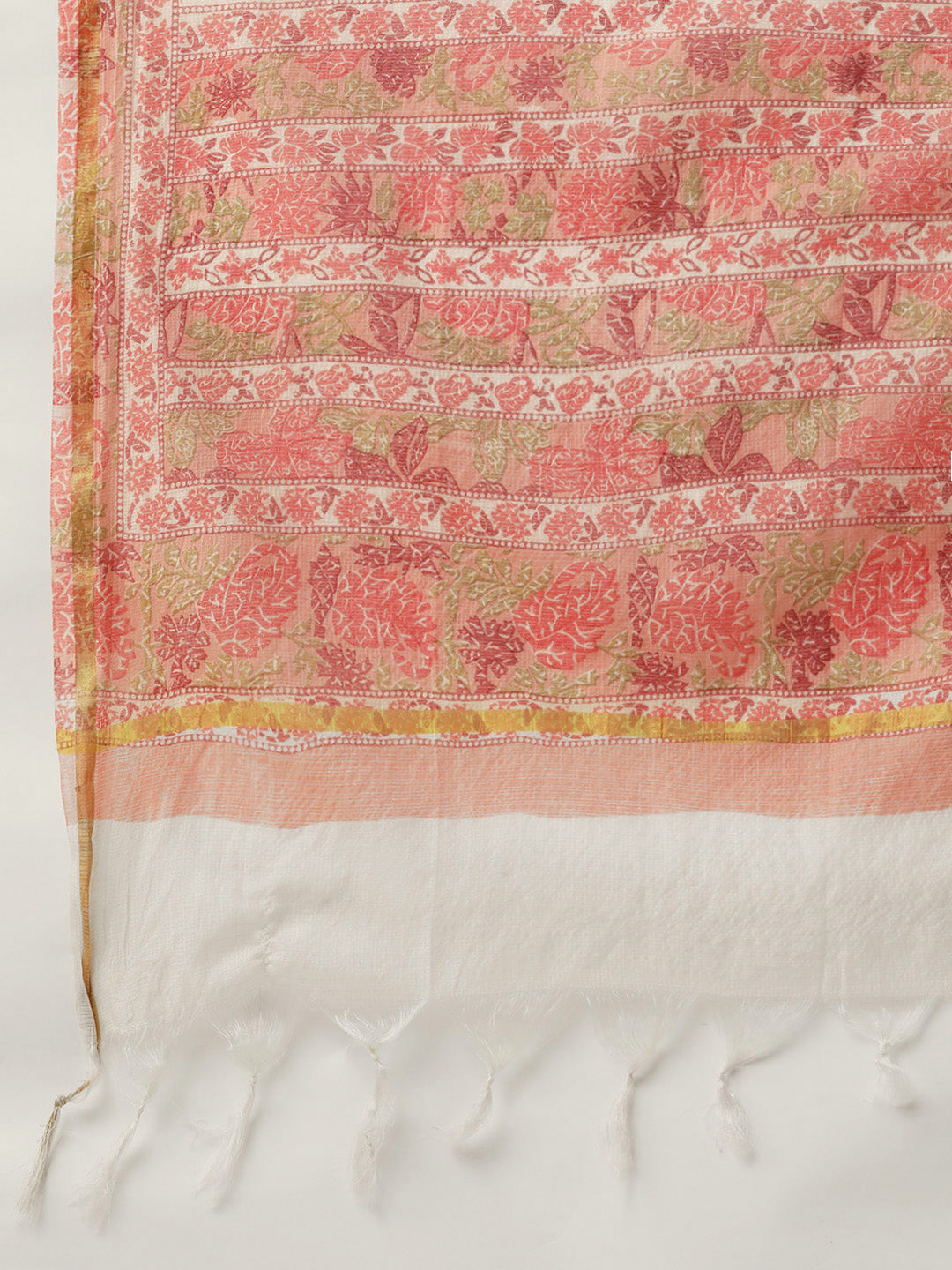 Off White Floral Printed Kurta With Dupatta & Trouser - AbirabyBeena