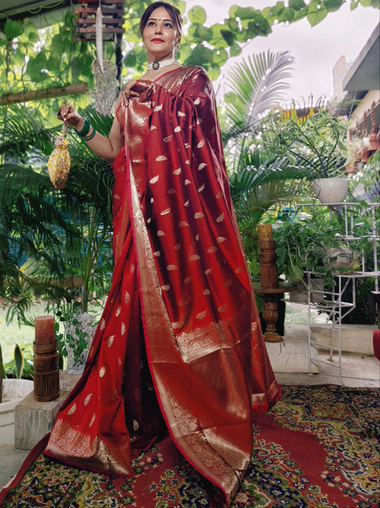 Royal Heritage Soft Silk Saree – Crimson Red