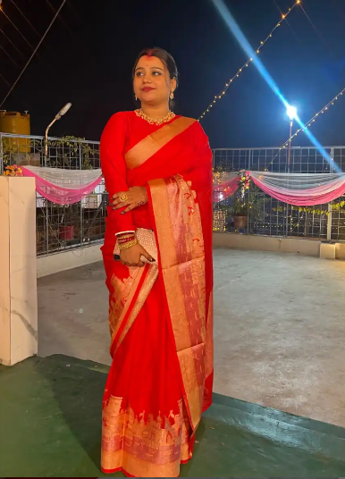 Red Ghat Border Banaras warm silk