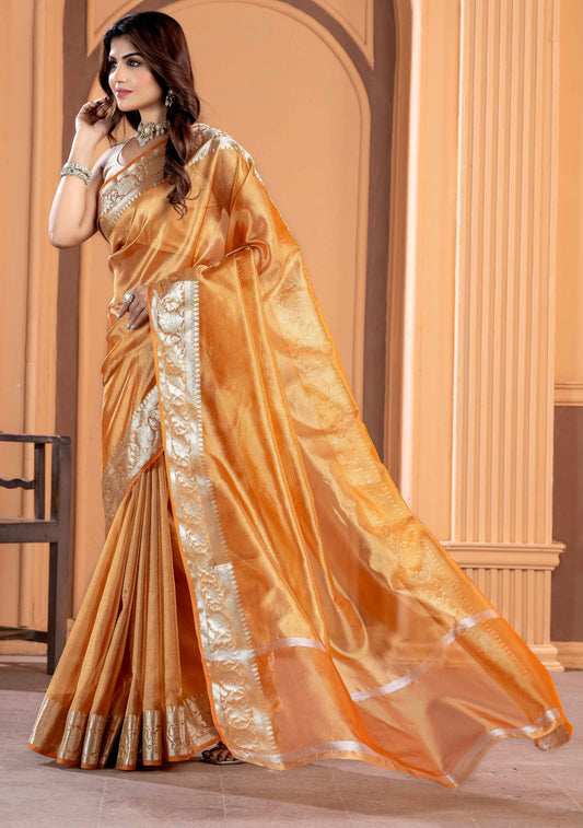 Malaika Arora TISSUE silk Saree - Orange