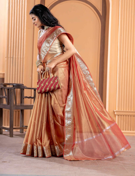 Malaika Arora TISSUE silk Saree - Coper