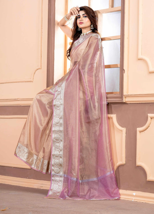 Malaika Arora TISSUE silk Saree - Peach