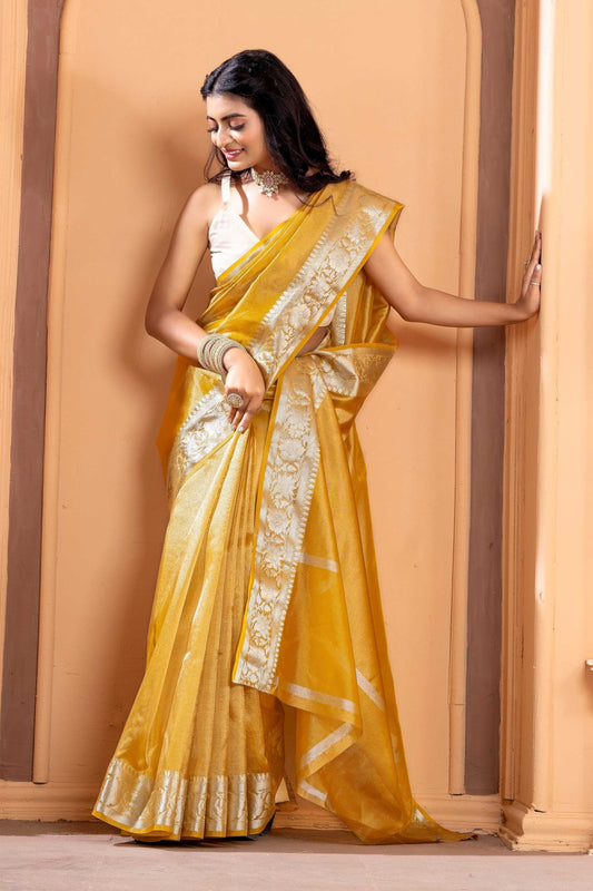 Malaika Arora TISSUE silk Saree - Yellow