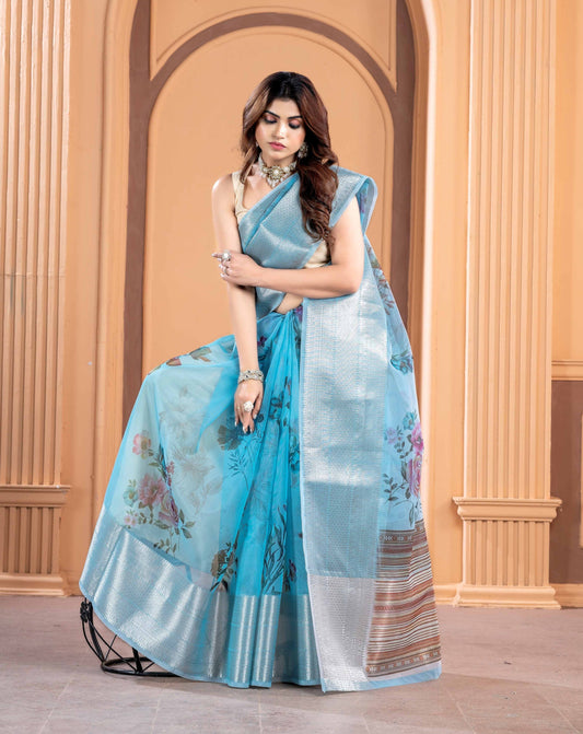 Sky Blue Kora Organza soft silk - Sara