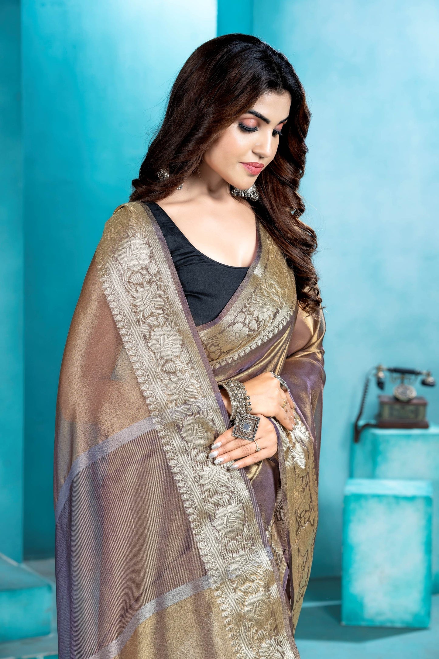 Copy of Malaika Arora TISSUE silk Saree - Metalic