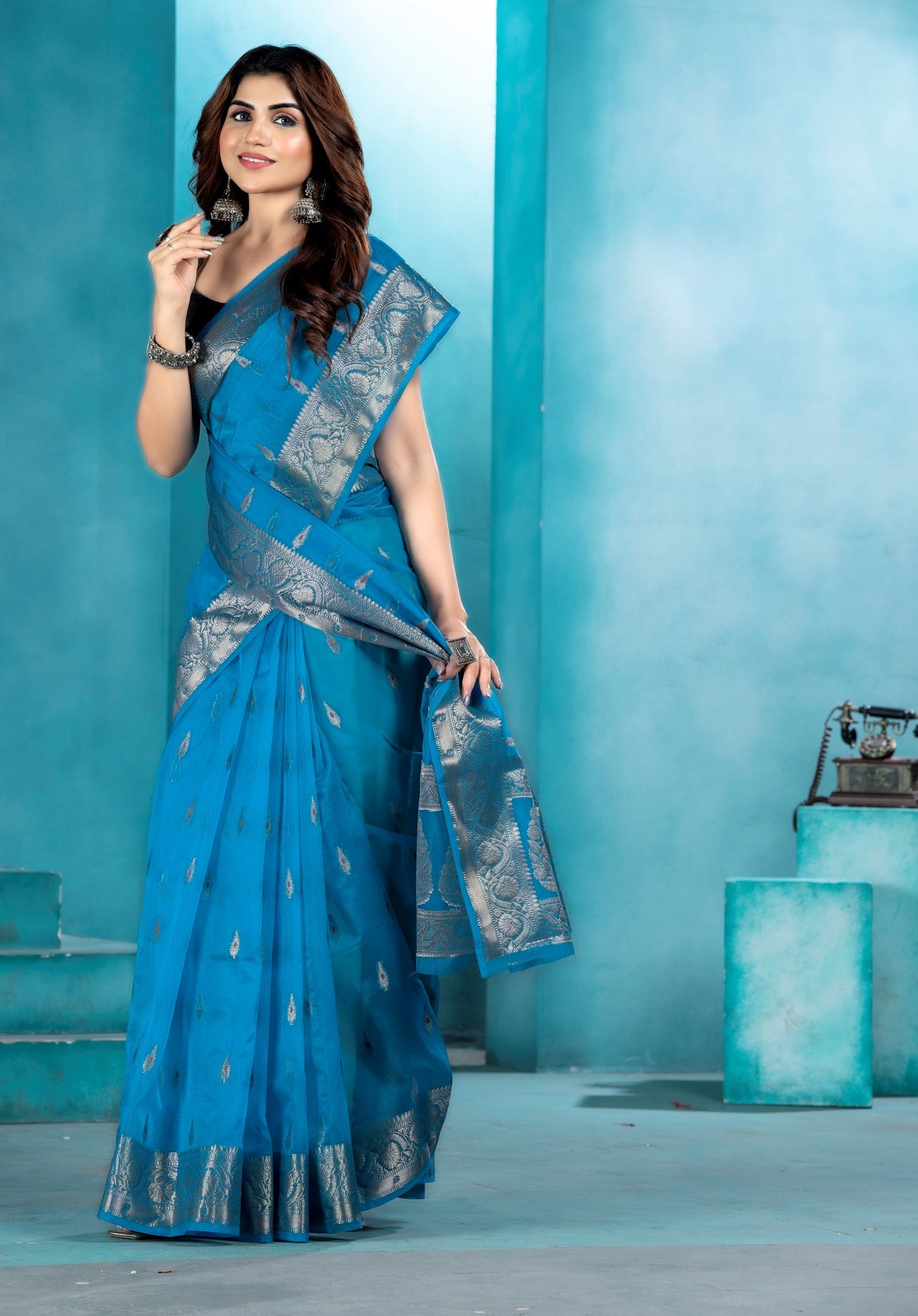 Sky Blue Organza soft silk - Mina