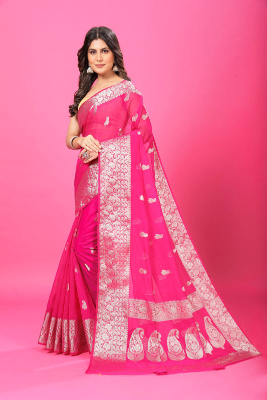 Pink Banaras Chiffon Silk