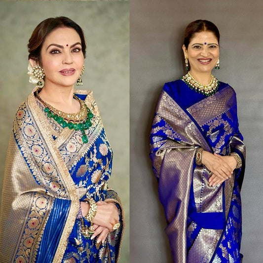Nita ambani semi katan silk Saree - Blue
