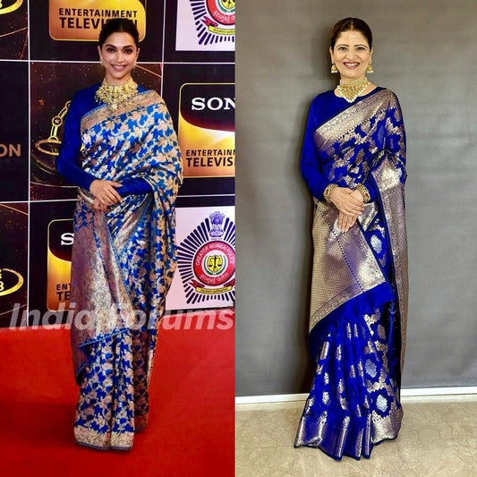 Nita ambani semi katan silk Saree - Blue