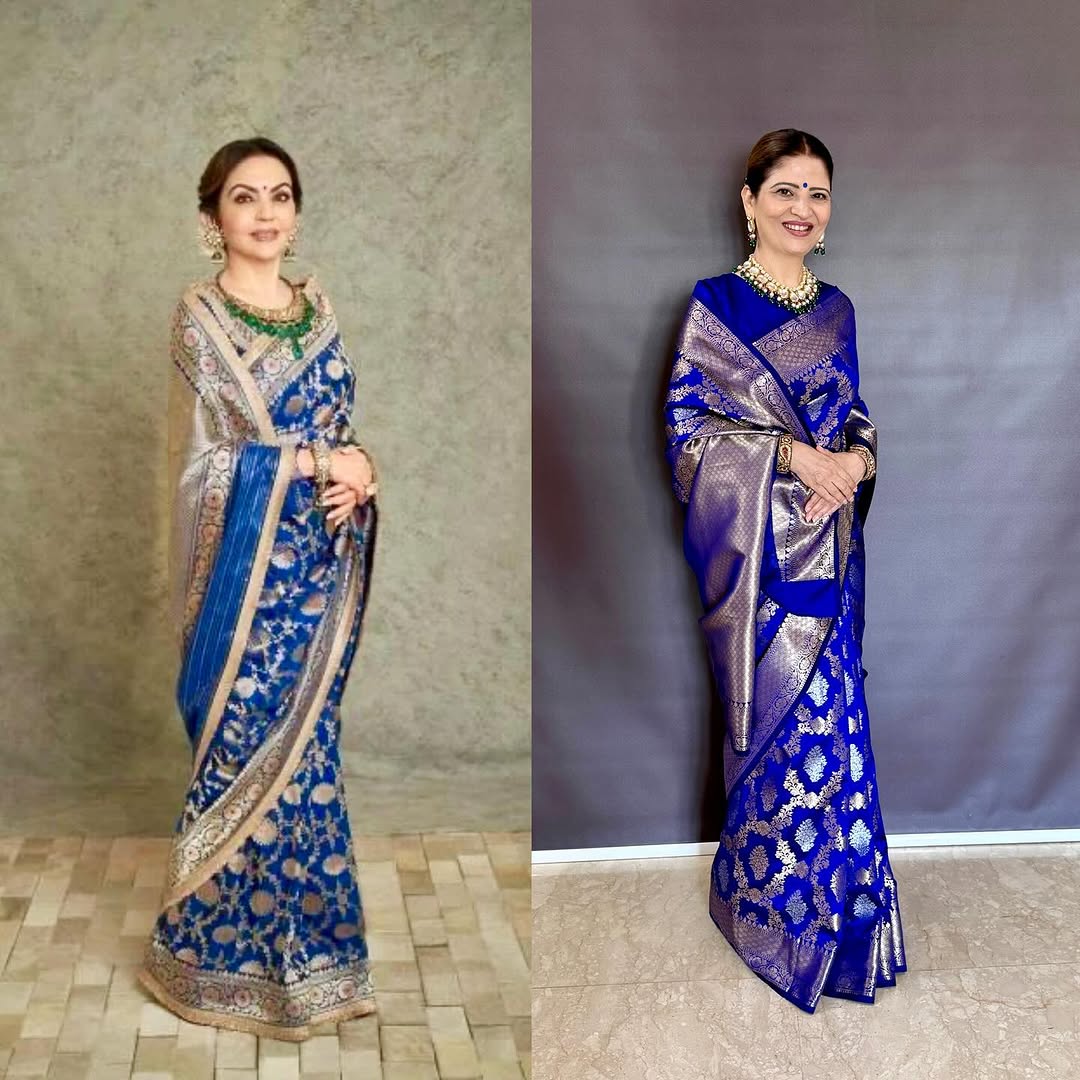 Nita ambani semi katan silk Saree - Blue