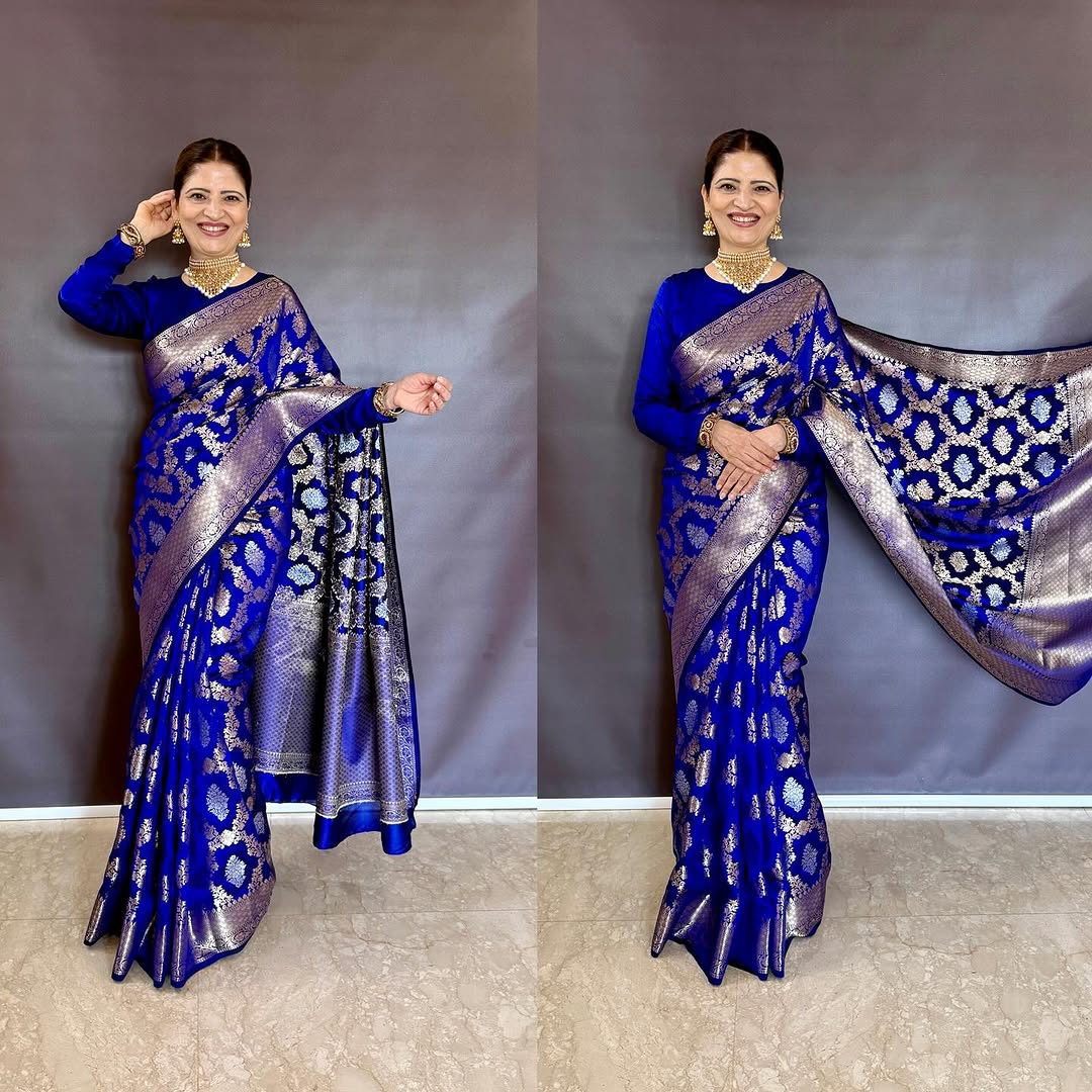 Nita ambani semi katan silk Saree - Blue