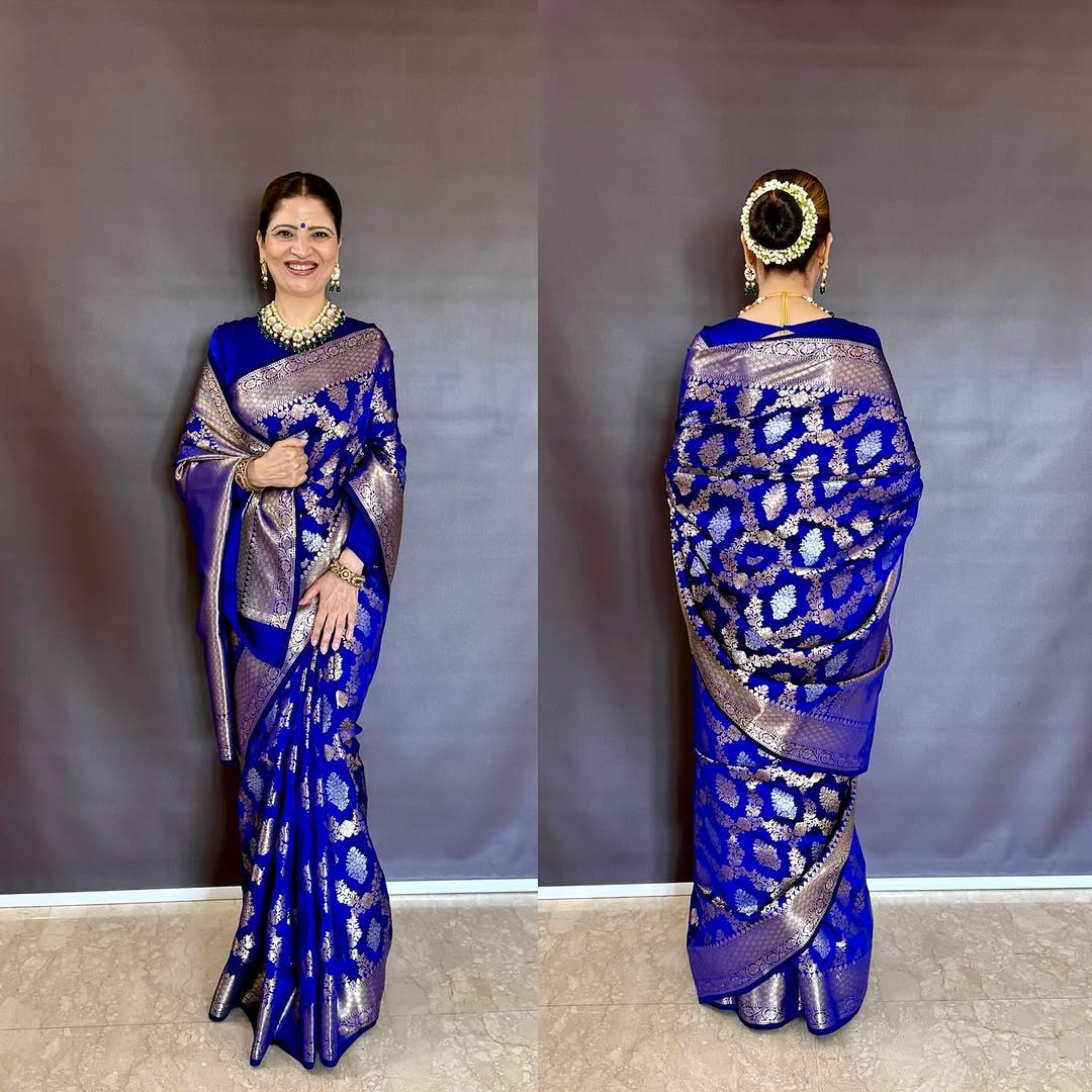 Nita ambani semi katan silk Saree - Blue