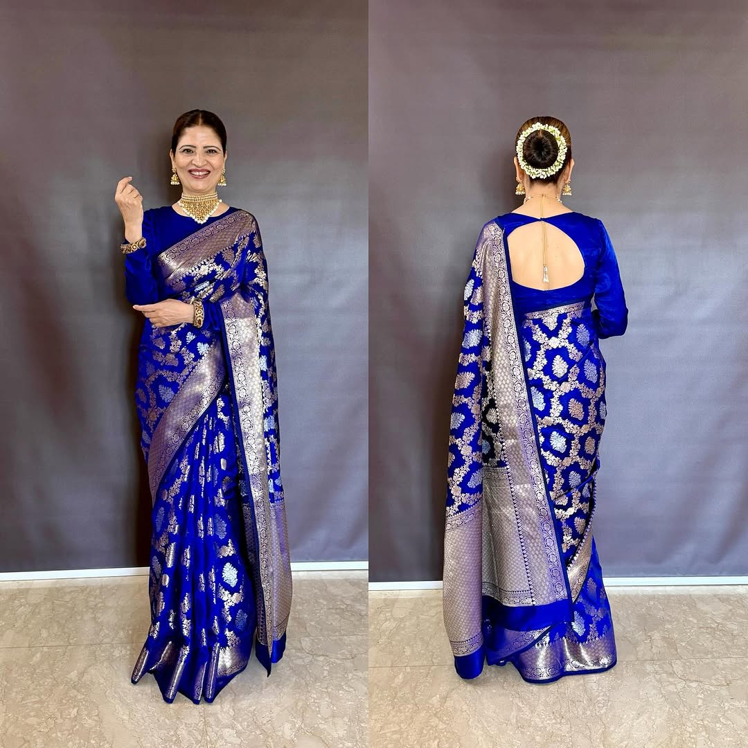 Nita ambani semi katan silk Saree - Blue