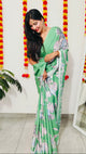 Printed Crepe Saree - Green - AbirabyBeena