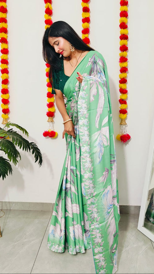 Printed Crepe Saree - Green