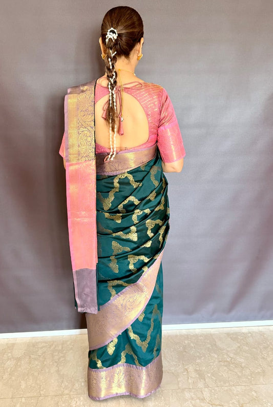 Royal Soft Silk Saree – Dark Bottle Green - AbirabyBeena