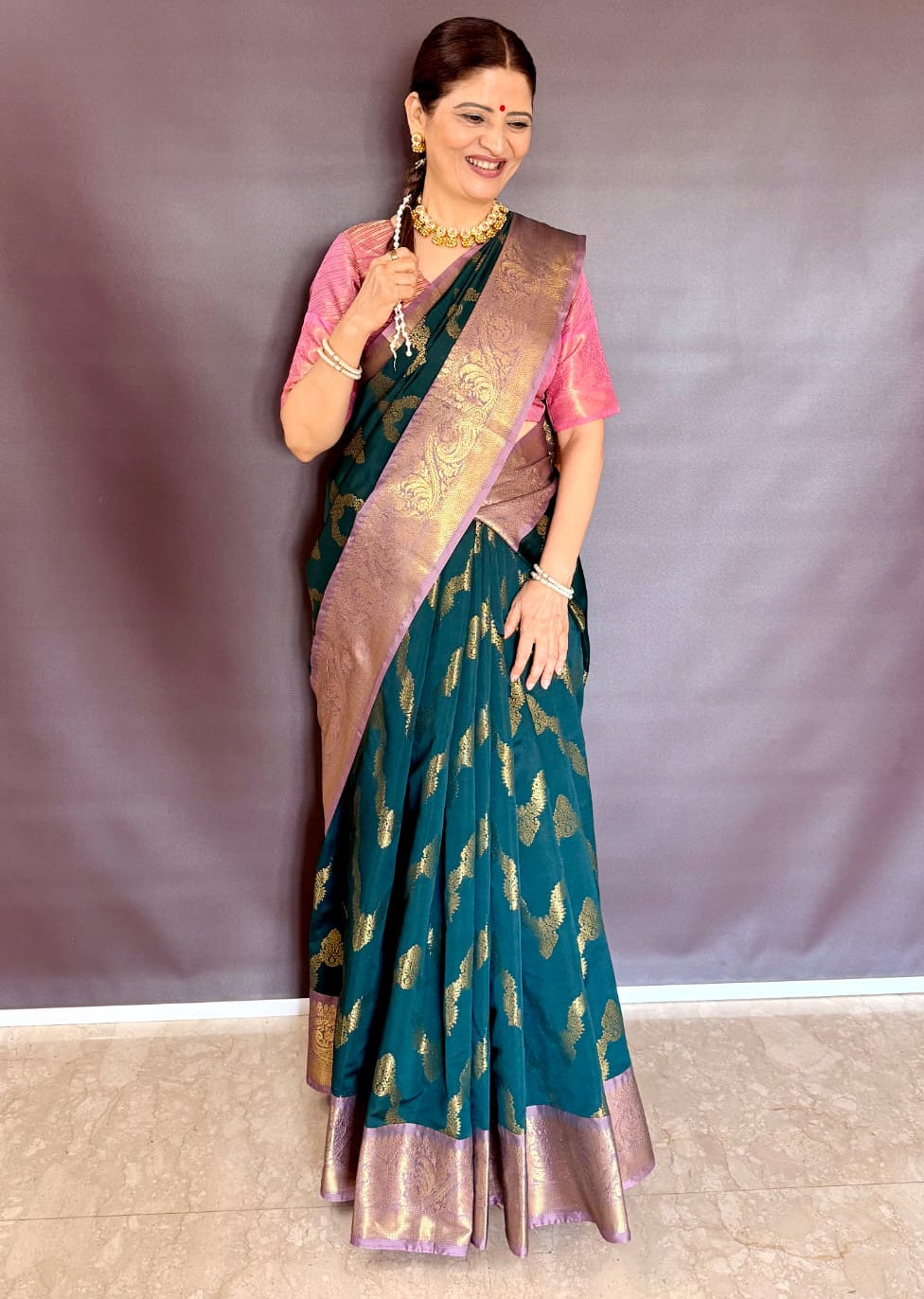 Royal Soft Silk Saree – Dark Bottle Green