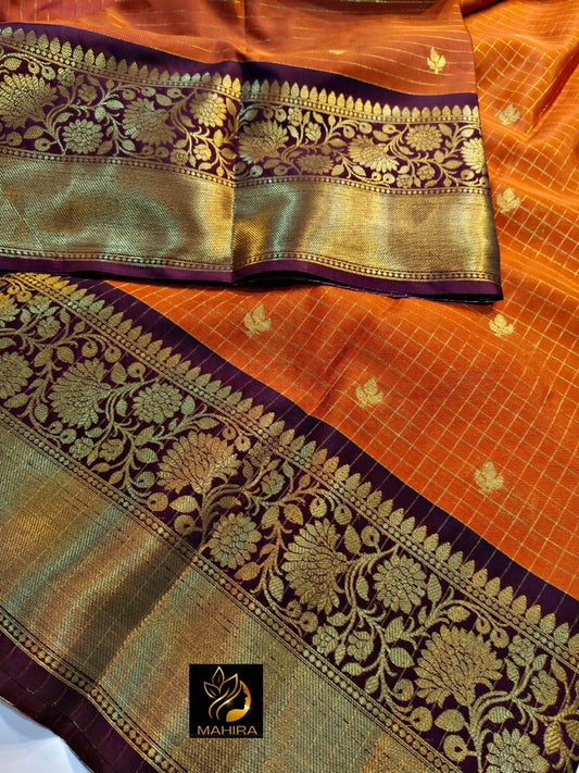 Soft Silk Saree – Vibrant Orange | Gold Zari Border