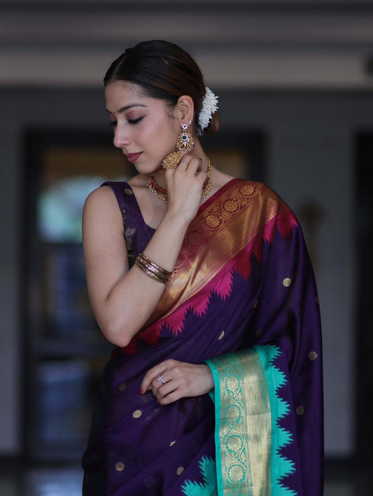 Soft Silk Saree – Royal Blue with Teal Green Border