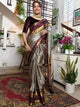 Checks Grey Soft Silk Saree with Maroon Border