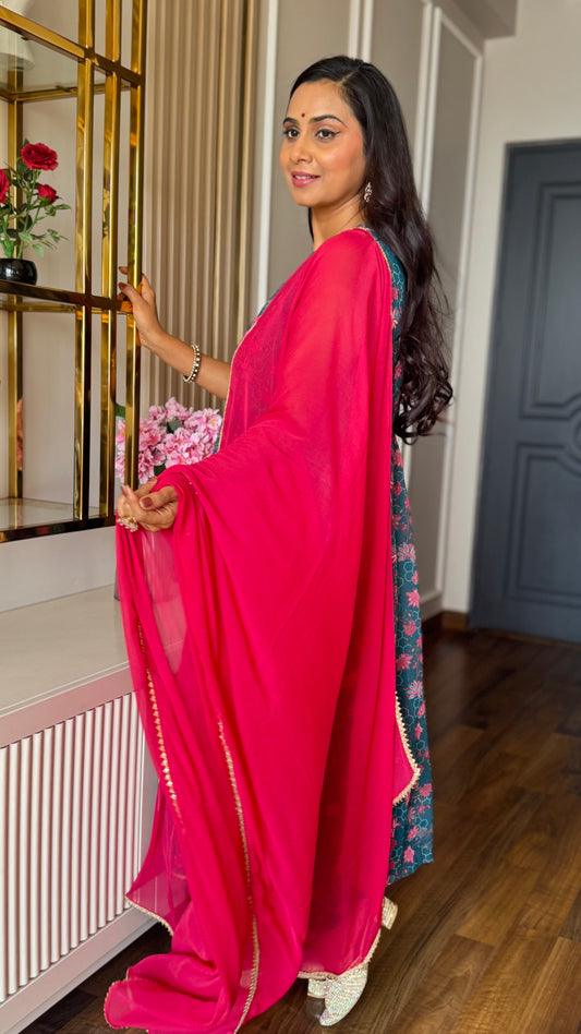 Chic Azure Blue Digital Print Ethnic