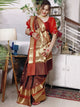 Brown Soft Katan Silk Saree with Broad Gold Zari Border