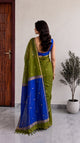 Olive Green Maheshwari Cotton Saree with Royal Blue Pallu