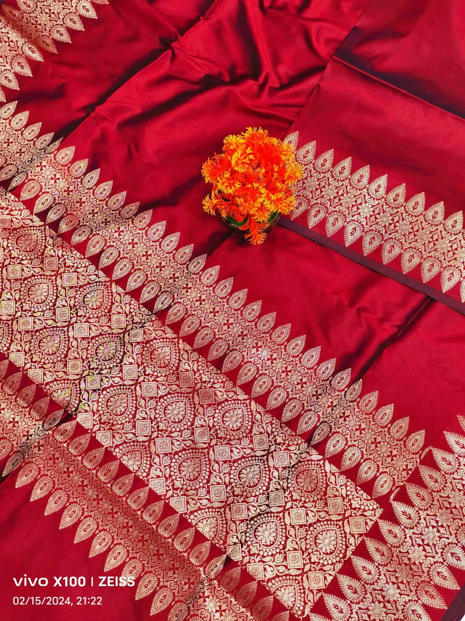 Red Munga silk Saree- Sona