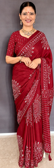 Red Mirror Work Art Silk Printed Saree