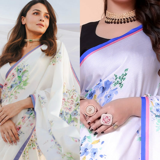 Aliya Crepe Silk Saree -  Whilte