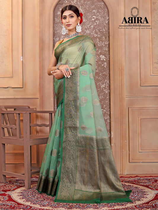 Light Turquoise Organza soft silk - AbirabyBeena