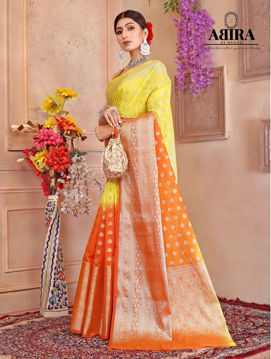 Orange-Yellow Shaded soft Georgette silk - AbirabyBeena