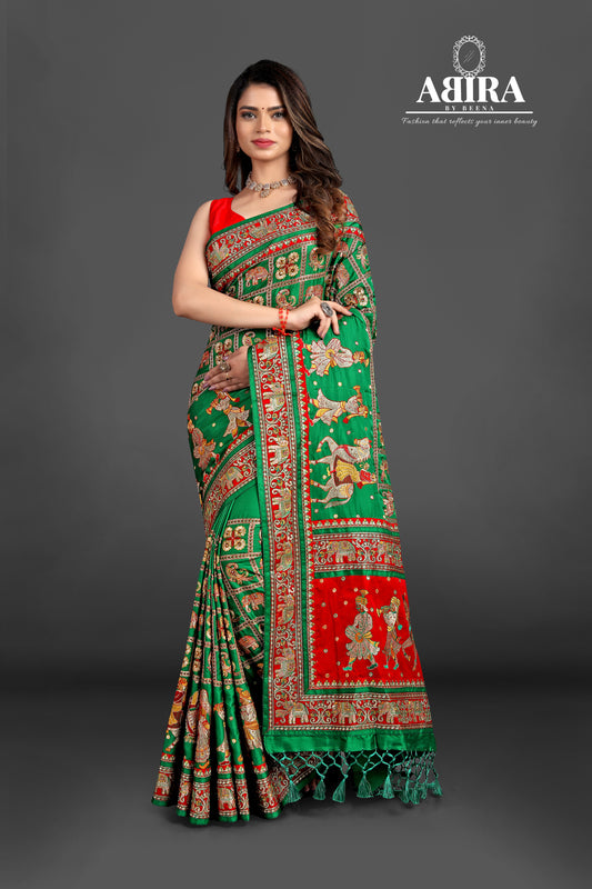 Green Embroidered Gaji Silk Gharchola - AbirabyBeena