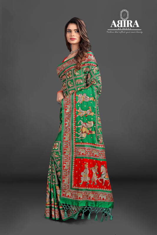 Green Embroidered Gaji Silk Gharchola - AbirabyBeena