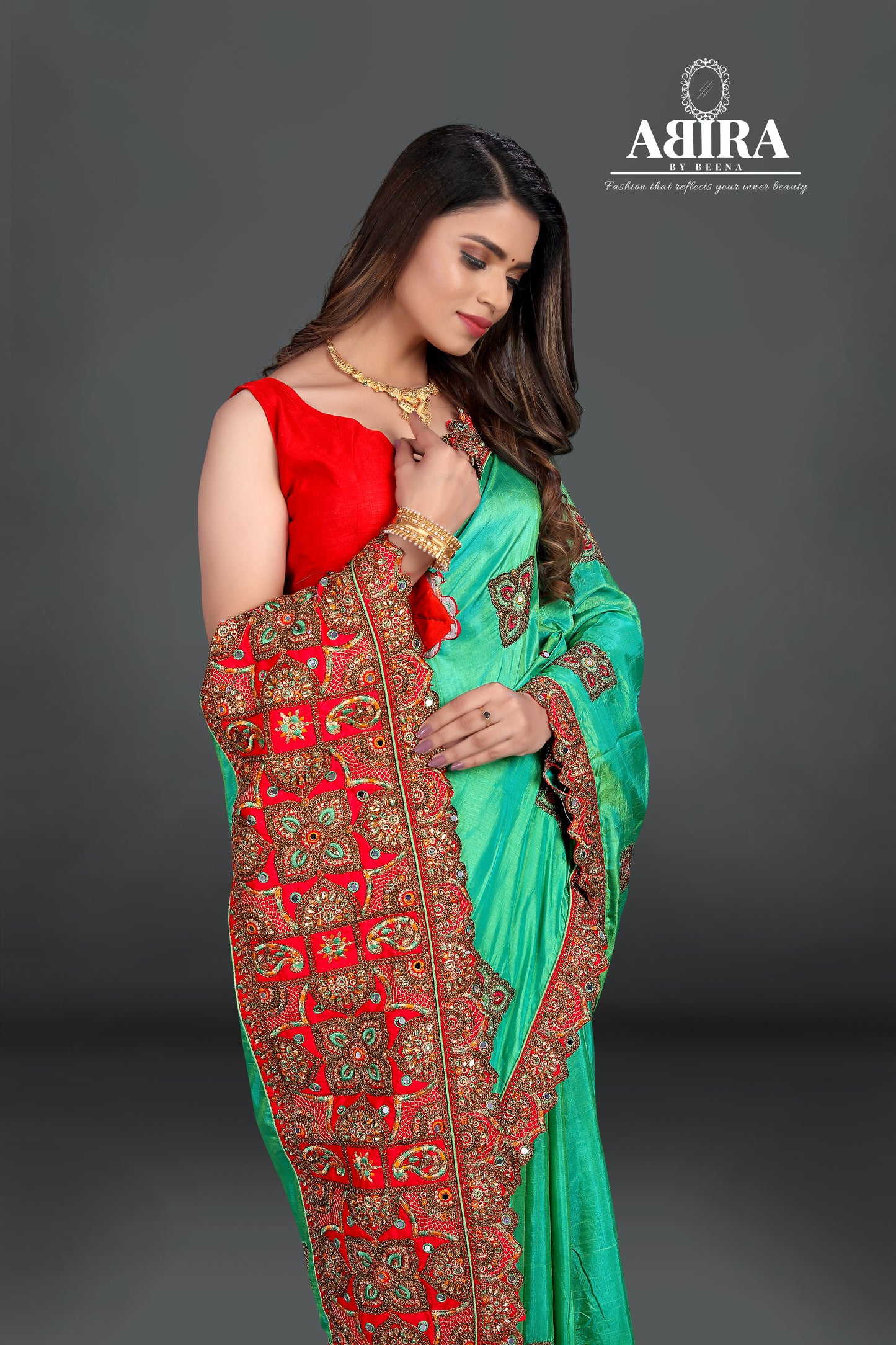 Sea Blue Gaji Silk Saree - AbirabyBeena