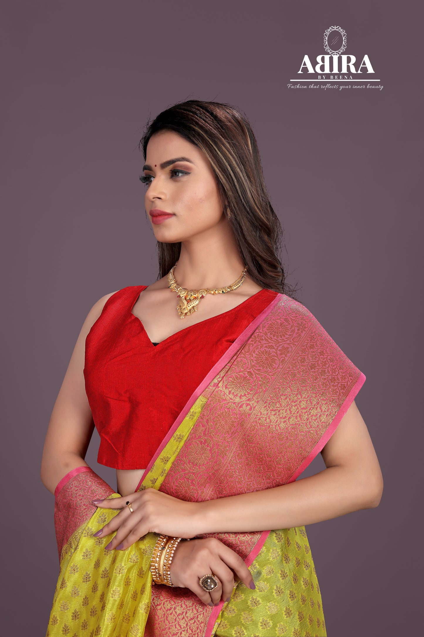 Yellow Banaras Soft Georgette silk - AbirabyBeena