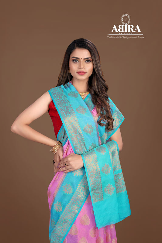 Pink Banaras Soft Georgette Silk - AbirabyBeena