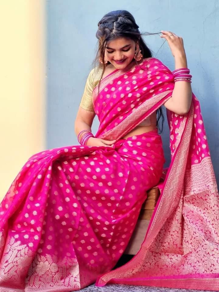 Pink Banaras Soft Georgette Silk - AbirabyBeena