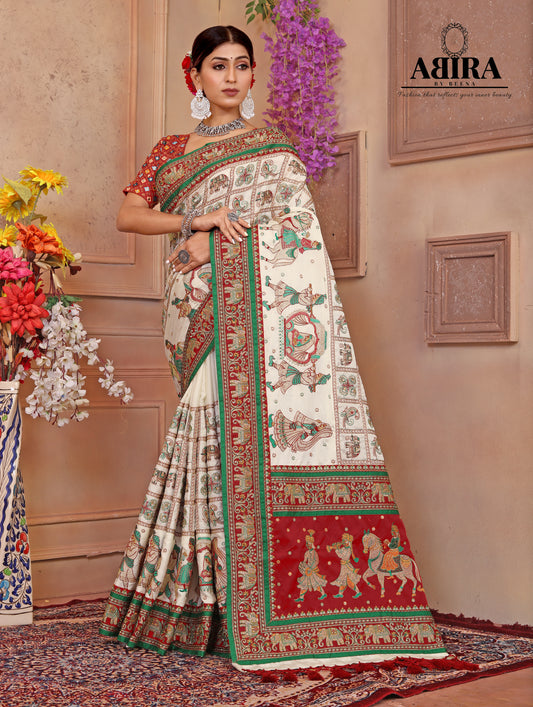 White Embroidered Gaji Silk Gharchola - AbirabyBeena