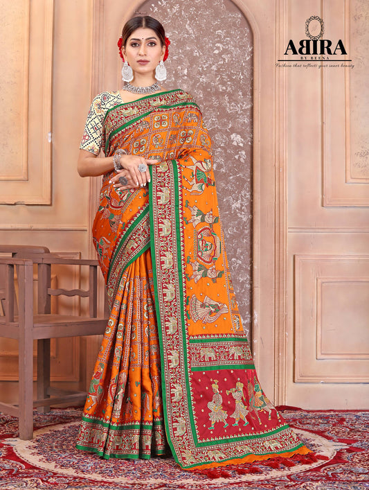Mustered Yellow Embroidered Gaji Silk Gharchola - AbirabyBeena