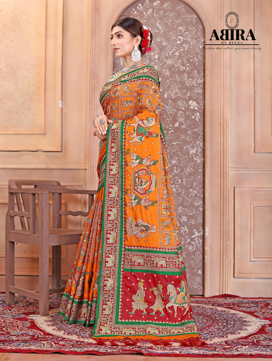 Mustered Yellow Embroidered Gaji Silk Gharchola - AbirabyBeena