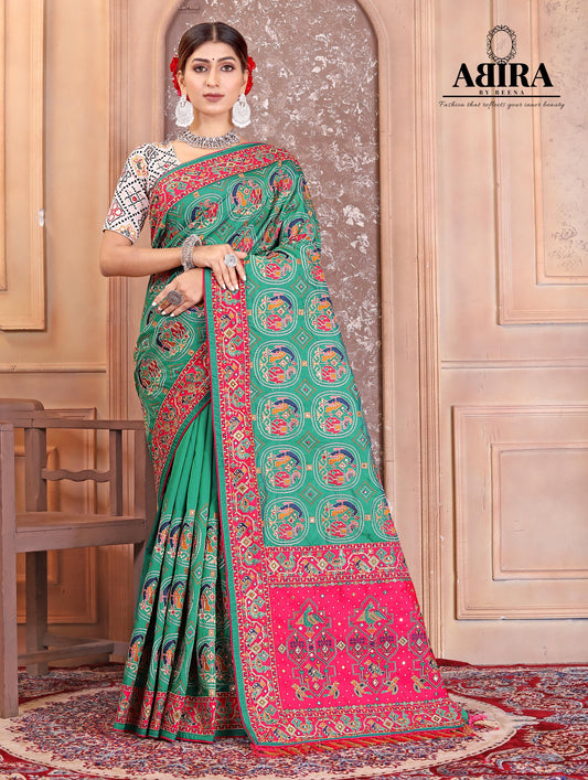 Turquoise Embroidered Gaji Silk - AbirabyBeena