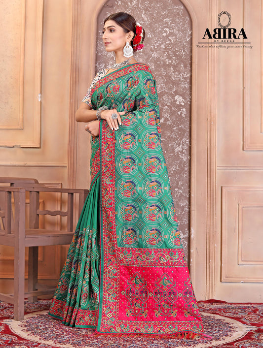 Turquoise Embroidered Gaji Silk - AbirabyBeena