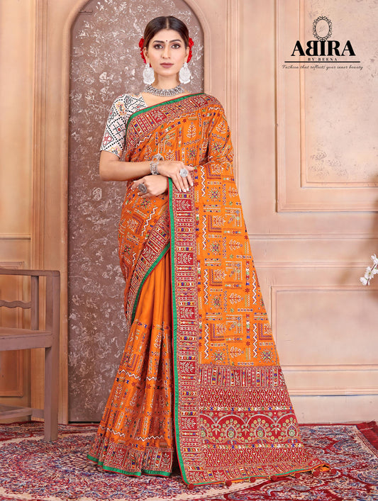 Mustered Yellow Embroidered Gaji Silk - AbirabyBeena