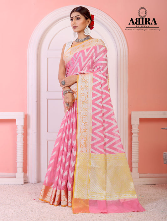 Pink Kora Organza soft silk - AbirabyBeena
