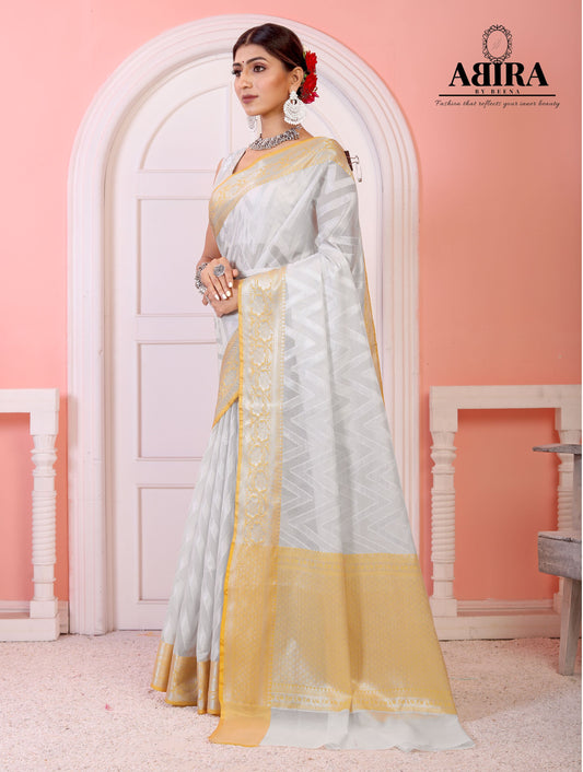 White Kora Organza soft silk - AbirabyBeena