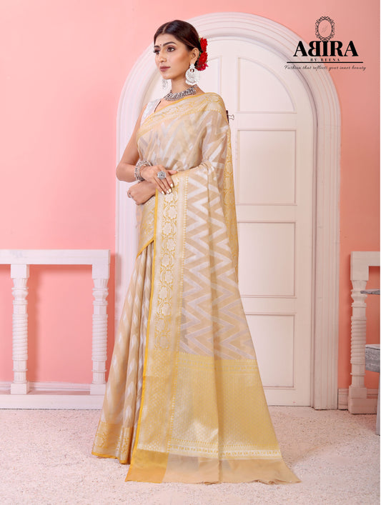 Cream Kora Organza soft silk - AbirabyBeena