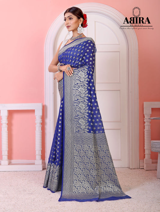 Dark Blue Banaras Soft Georgette Silk - AbirabyBeena
